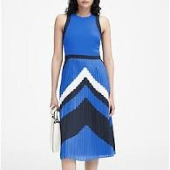 Banana Republic Royal Blue Black Chevron Accordion Pleated MiDi Dress - Picture 1 of 11